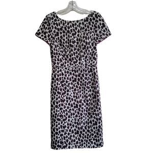 J. Crew Women's Black and Cream Animal Print Short-Sleeve Midi Dress Sz 2